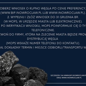 Inowrocław zgłosił zapotrzebowanie na 300 ton węgla. Będą mogli kupić go mieszkańcy