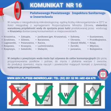 Sanepid ostrzega przed koniecznością przegotowywania wody przed spożyciem w powiecie inowrocławskim