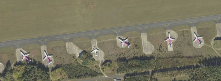 Screenshot 2025-12-03 at 11-37-08 geoportal.gov.pl Wizz Air’s Airbuses are still parked in Bydgoszcz. Back in July, there were around 30 of them