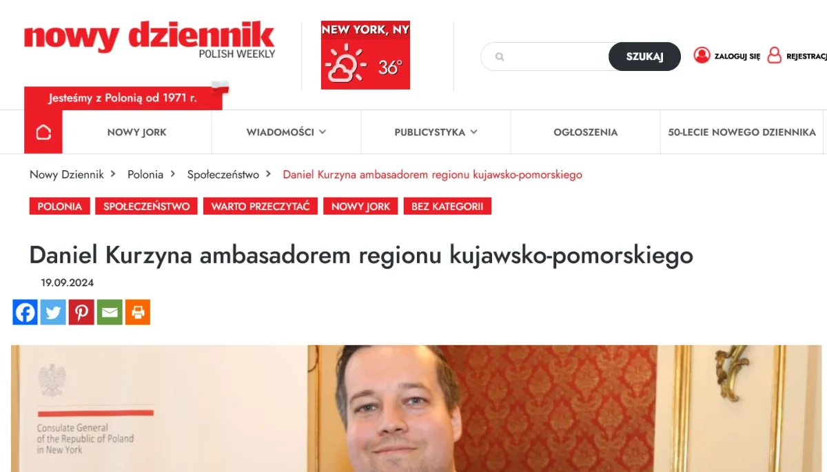 Według polonijnych mediów mamy biuro w Nowym Jorku. Nie ma jednak adresu, ani maila Screenshot 2026-03-17 at 15-14-02 Daniel Kurzyna ambasadorem regionu kujawsko-pomorskiego - Nowy Dziennik