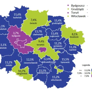W prawie całym kujawsko-pomorskim bezrobocie jest już dwucyfrowe